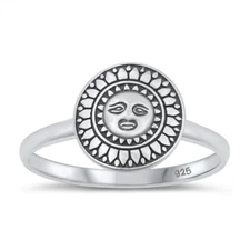 925 Sterling Silver Sun Ring Nature Sunshine Fashion Band 14.7mm Size 5-10