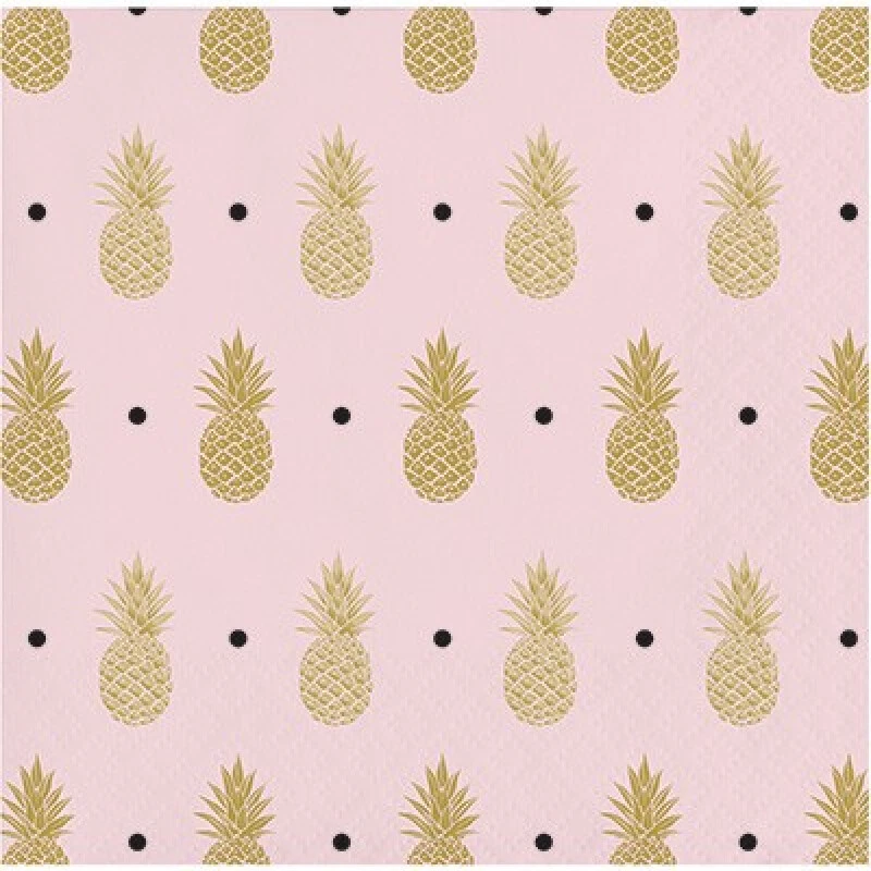 GOLDEN PINEAPPLE BEVERAGE NAPKINS PARTY TABLE DECORATION LUAU HAWAIIAN TROPICAL  - Image 3 of 3