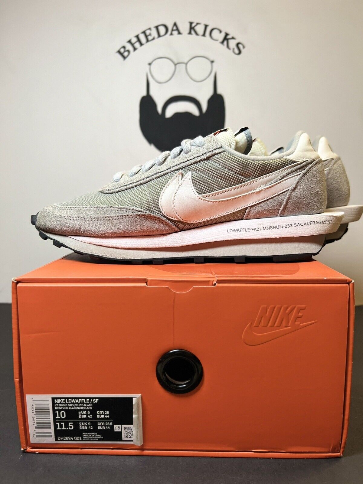 SACAI X NIKE Nike LDV Waffle x Fragment Design x Sacai Grigio SF Taglia 10 DH2684 001 Usate