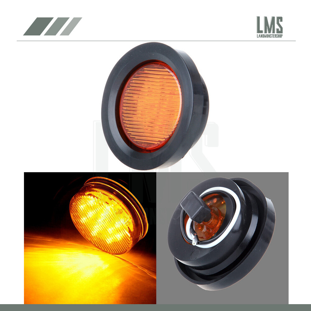 1x 2.5'' Amber Round LED Tail Signal Side Marker Light with Rubber Base for Trailer