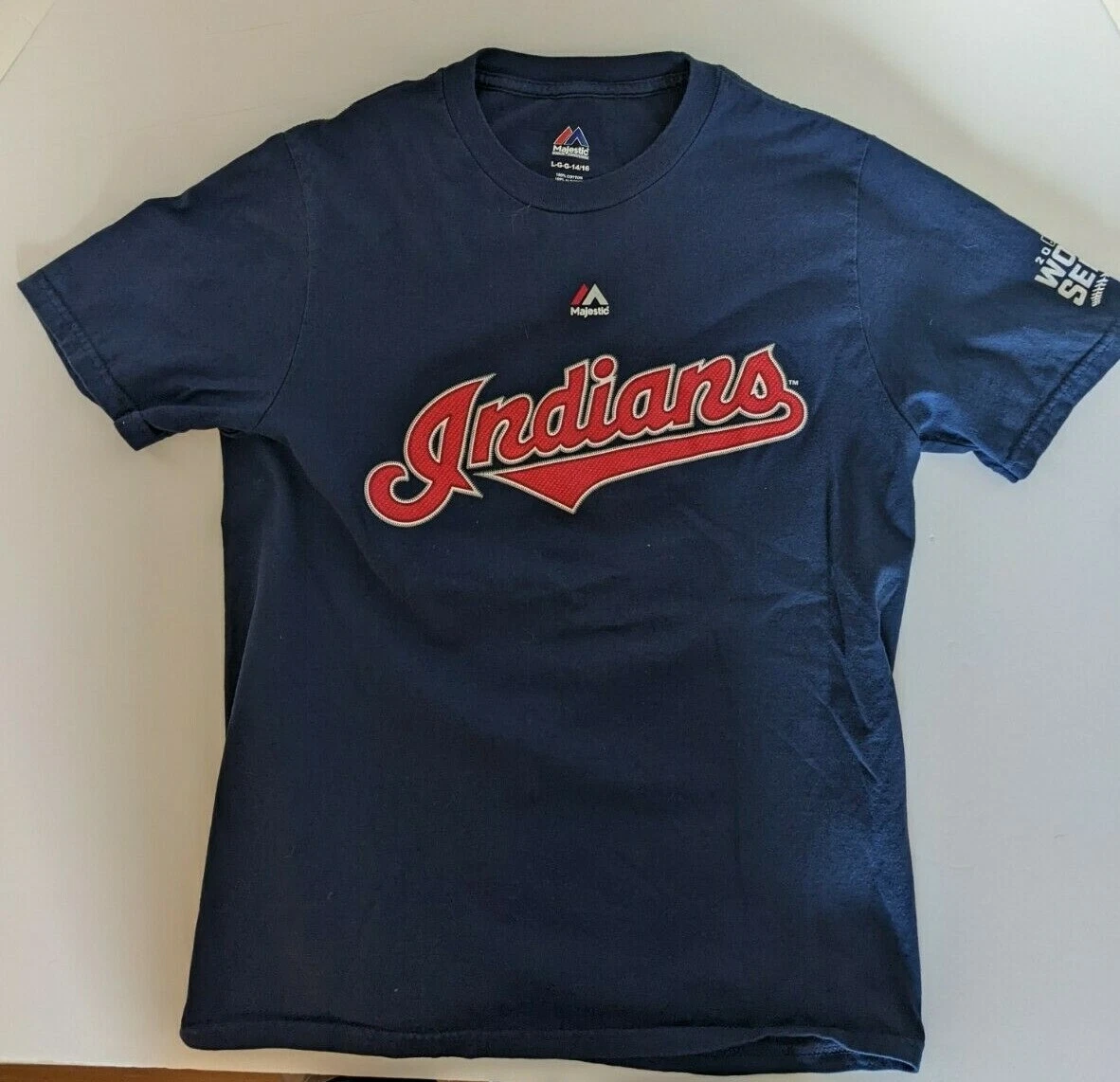 Cleveland Indians Youth Large Short Sleeve T-Shirt, blue, 2016 World Series