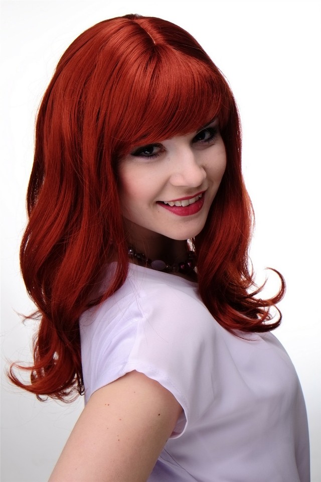 WIG ME UP Damenperücke – Super Lang, Mit Locken, Mittelscheitel & Pony, In Granatrot/rot, 70 Cm, Aus Kunstfaser