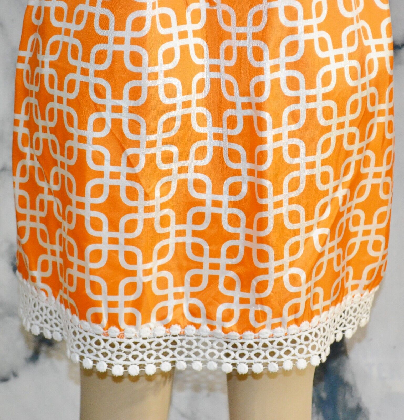 SKIRTIN AROUND Orange White Patterned 100% Silk D… - image 8