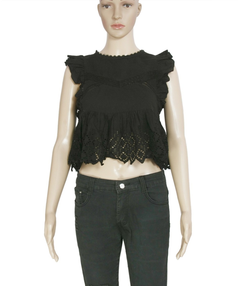 black lace ruffle top