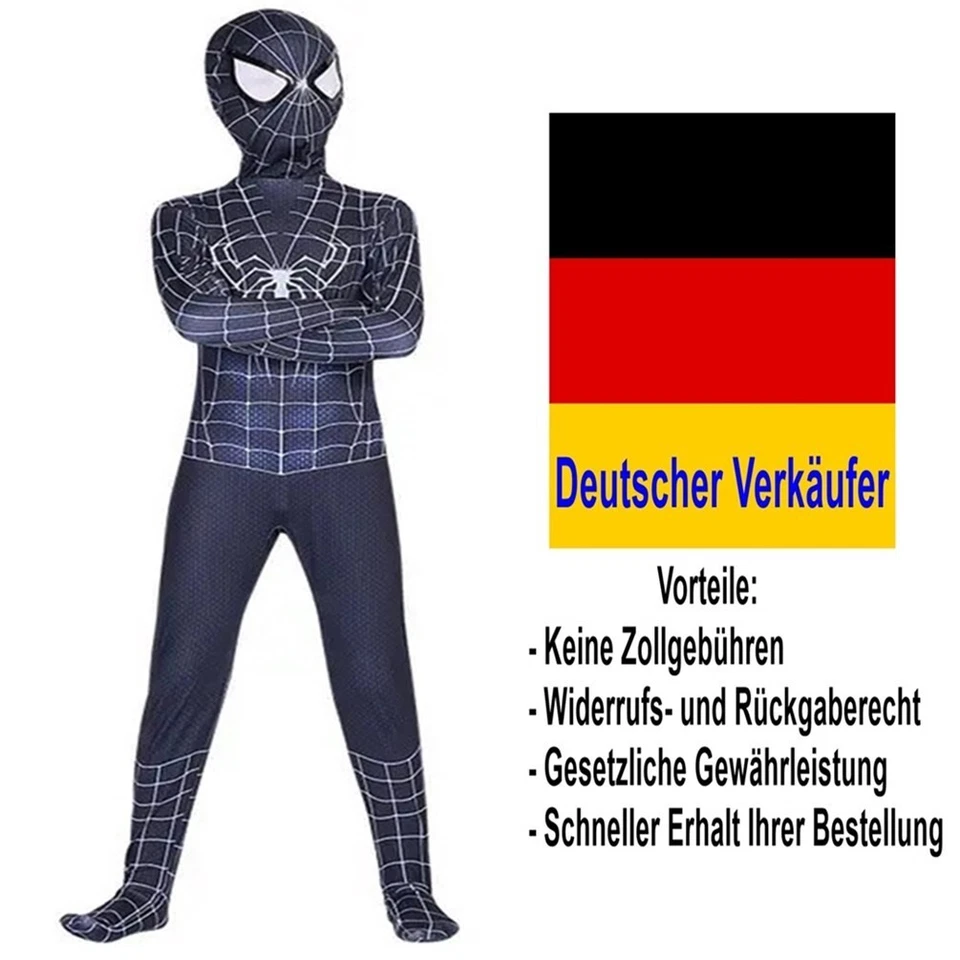 K.A. C24 - Kinder Kostüm Amazing Spiderman Junge Maske Verkleidung Fasching Karneval
