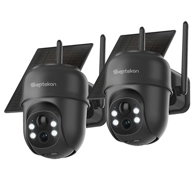 2K Solar Security Cameras Wireless Outdoor 2 Pack, 360°PTZ Battery Powered Ou...