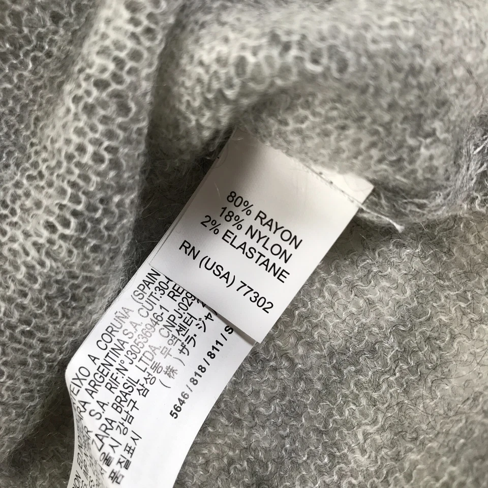 Zara 毛衣女式小号 Heather 灰色儿童马海毛 V 领开口针织紧身袖 — 第 4/4 张图片