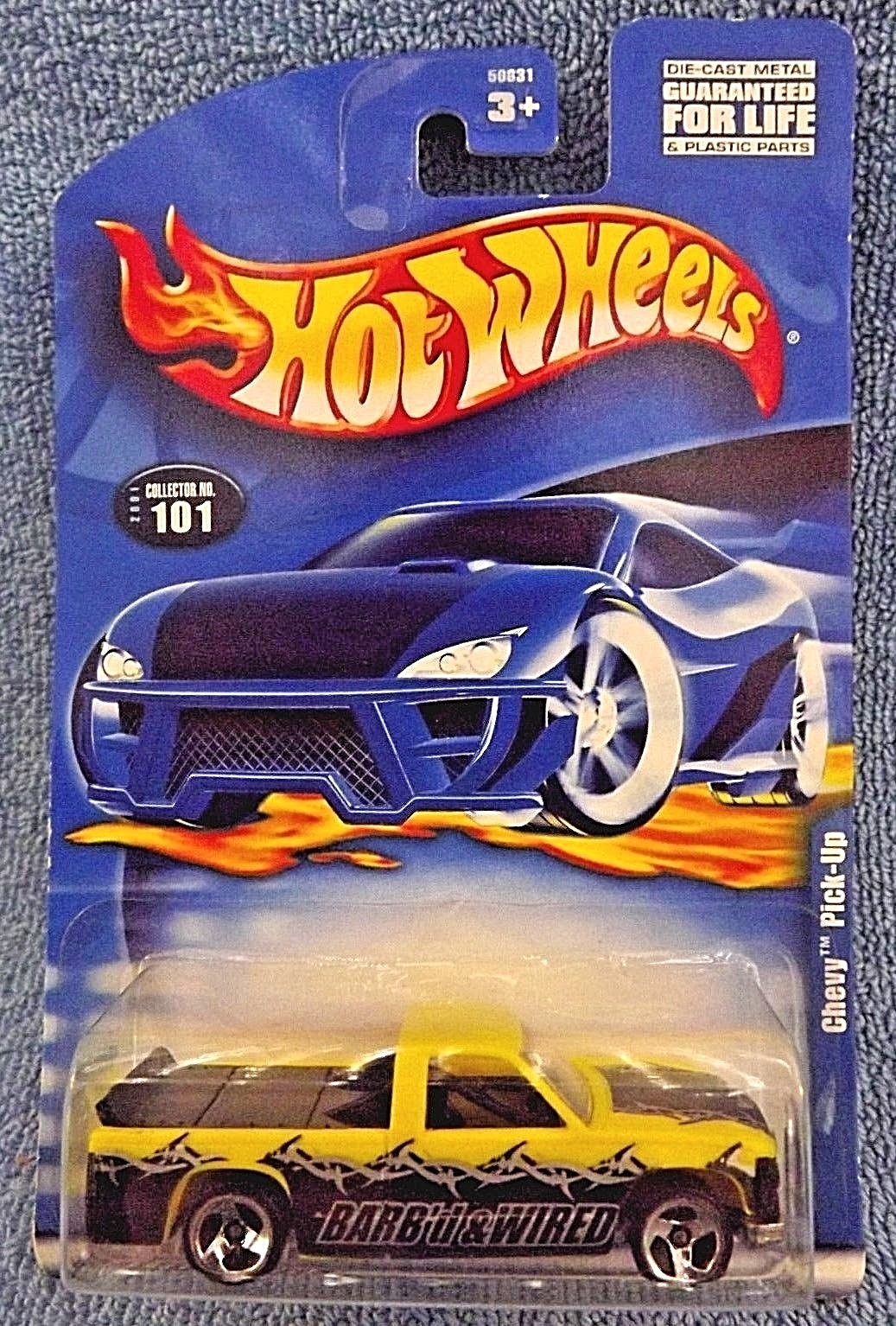 2001 Hot Wheels Mainline/Collector #101 CHEVY PICK-UP Yellow w/3 Spoke Variation