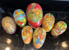 Lot Of 7 Vintage German Paper Mache Easter Eggs Candy Container