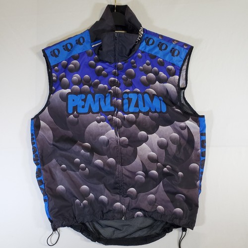 Pearl Izumi Blue Graphic Print USA VTG 90s DAMAGED Large Zip Windbreaker Vest