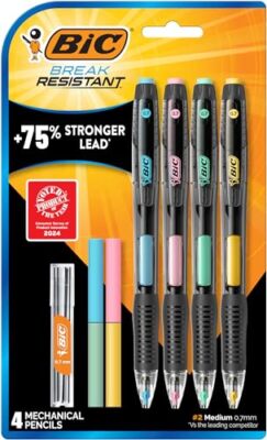  Break Resistant Mechanical Pencils with Erasers, No. 2 Medium Point (0.7mm), 