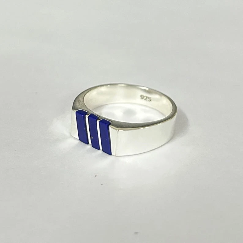 THREE LAPIS LAZULI MENS RING 925 STERLING SILVER RING SIGNET RING GIFT FOR MEN'S - Image 2 of 4