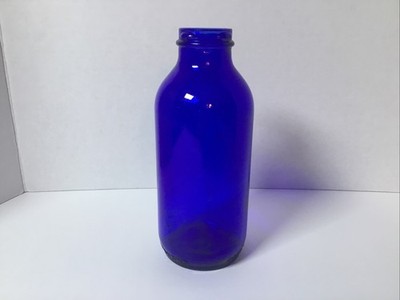 vintage large Bromo - Seltzer glass bottle cobalt blue medicine 7.75  .