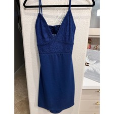 Lulus Navy Blue Lace Trim Cutout Back Mini Dress XS