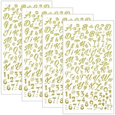 540pcs Gold Letter Stickers: Glitter Cursive Alphabet Number Stickers for S...
