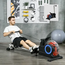 Foldable Water Rowing Machine with Wheels for Home Gym, Blue