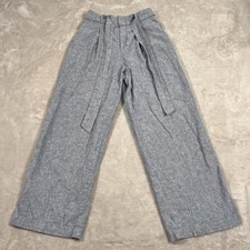 Uniqlo Pants Womens XS Extra Small Pale Blue Belted Pleated Linen Blend Wide Leg