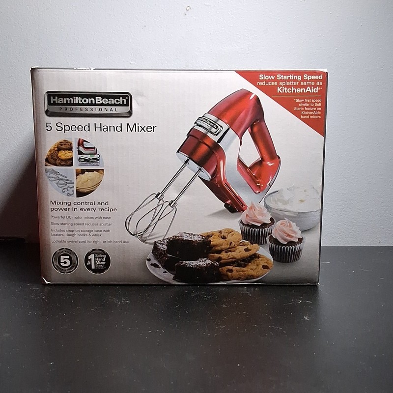 Hamilton Beach 62653 5-Speed Electric Hand Mixer Red Stainless Steel