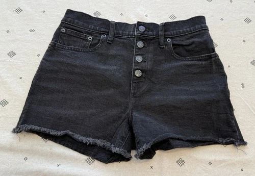 J. Crew Women’s High Rise Button Front Black Cutoff Raw Edge Shorts Sz. 26 Waist