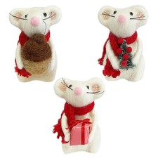 Christmas Decorations Vintage Handmade Felted Wool Mouse - White Christmas Or...