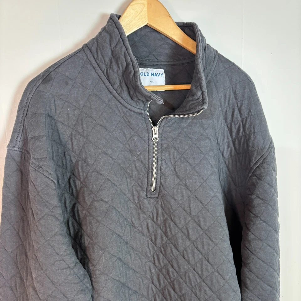 Old Navy 女式运动衫 XXL 灰色绗缝 1/4 拉链套衫长袖 — 第 2/4 张图片