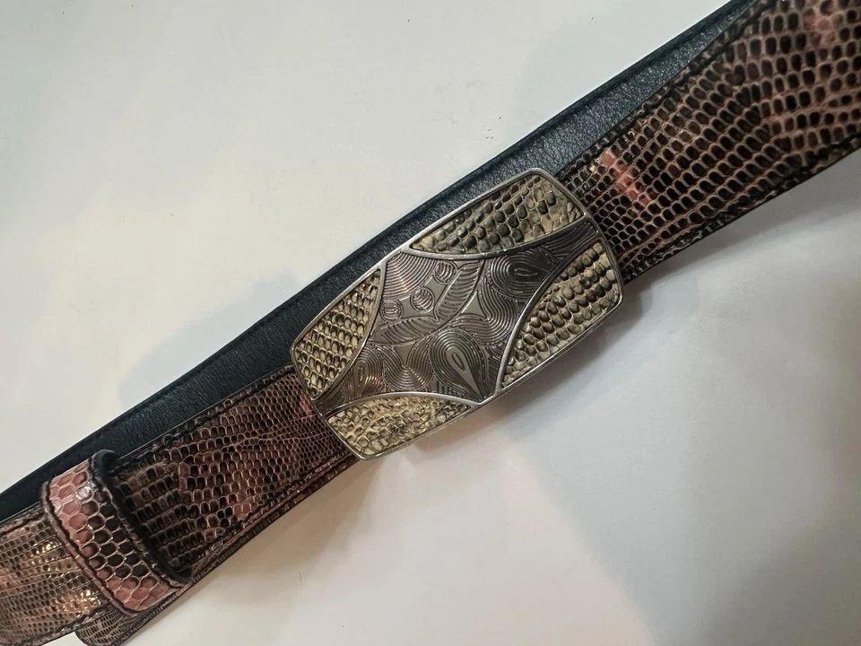 Prada Pink  Peach Python Belt With Green Snakeskin Buckle Western Style - Image 3 of 4