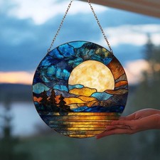 Full Moon Stained Glass Window Suncatcher Celestial Lunar Home Decor