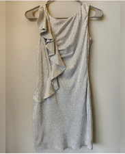 Hailey Logan by Adrianna Papell Women's S Shimmer Silver Asymmetric Ruffle Dress