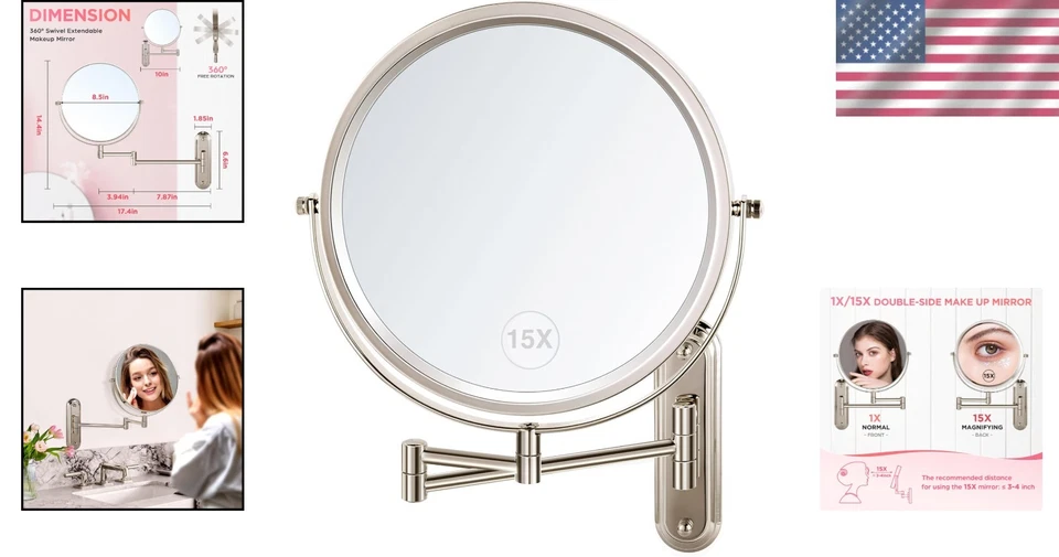 8.5 Inch Round Double Sided Makeup Mirror with Extendable Arm - Space Theme - Image 2 of 4
