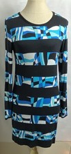 MICHAEL Michael Kors Stripe Print Long Sleeve Dress Summer Blue Black S