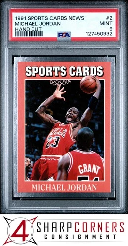 1991 ALLAN KAYE'S SPORTS CARDS NEWS MAGAZINE HAND CUT #2 MICHAEL JORDAN PSA 9