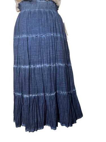 Neu mit Etikett Style & Co Größe Large blau Maxirock abgestuft 100 % Baumwolle elastischer Bund Gaz - Bild 3 von 14