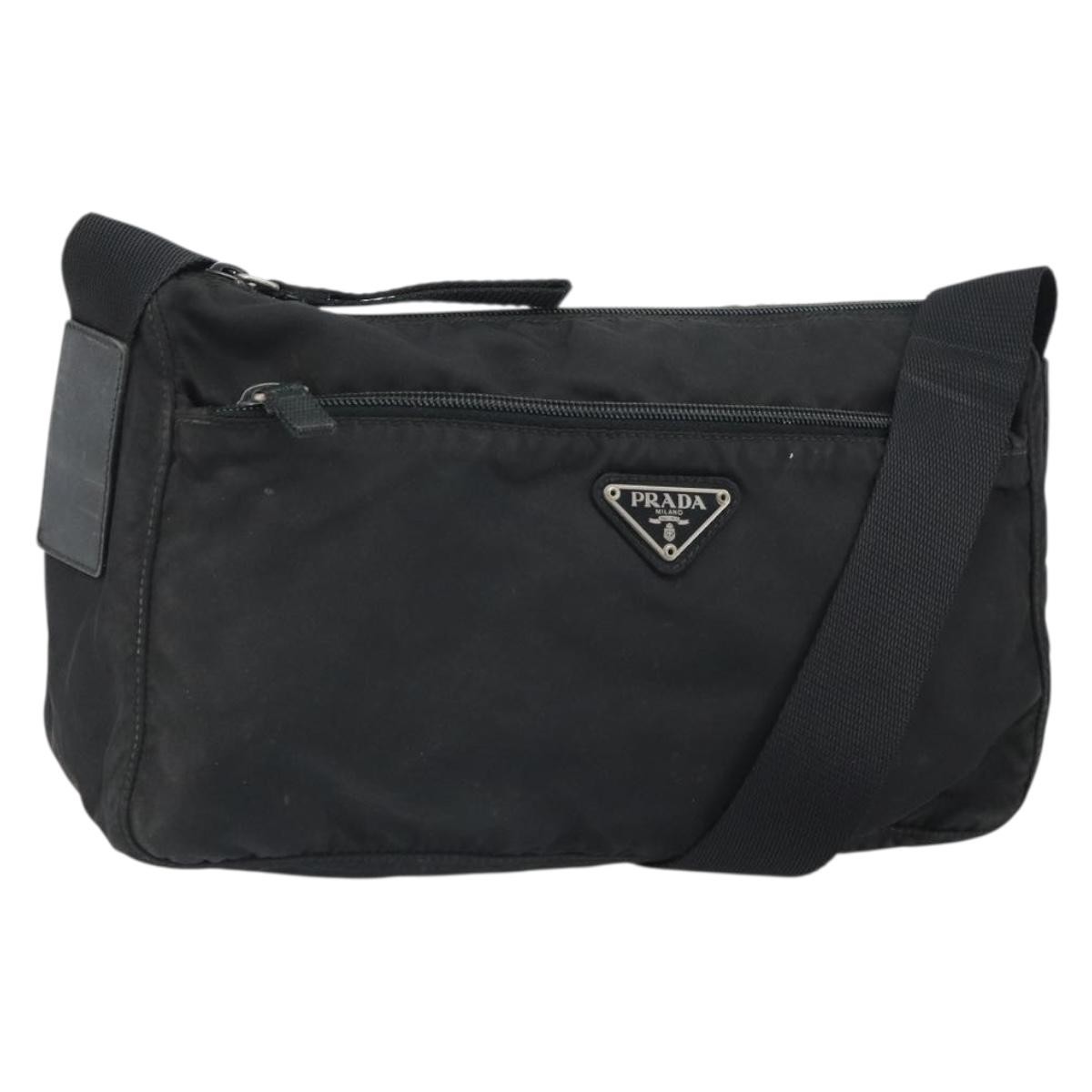 PRADA Shoulder Bag Nylon Black Silver Auth 163536