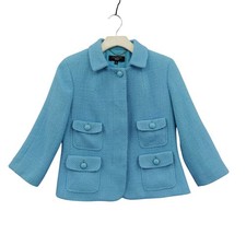 Talbots Women Classic Preppy Wool Blend Tweed Blazer Jacket 6Petite Blue Crop