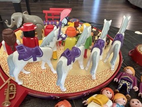 Playmobil White Circus Elephant Romani Circus Lot w/ Many Extras Turntable