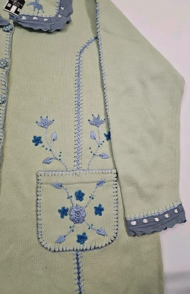 NUEVO CON ETIQUETAS Libro de Cuentos Tejido Floral Serenidad Cárdigan Suéter Ramie Algodón Talla 2X Limitado Foto 4 de 4