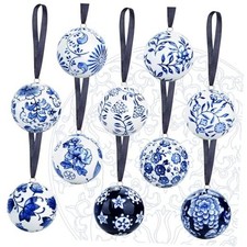 10 Pcs Blue and White Chinoiserie Porcelain Christmas Tree Hanging Ornaments -