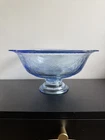 Vtg 1930s Federal Glass Madrid Blue Large Fruit Bowl Pedestal Square 9.75"