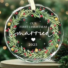 Our First Christmas Married Ornament 2025   Newlyweds Christmas Glass Ornaments