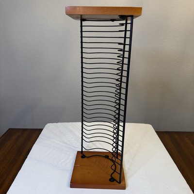 Vintage Wood & Wire CD Tower Rack Stand Holds 30 CDs 18  Tall Media Storage