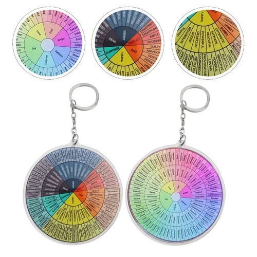 2Pcs Feeling Wheel Key Ring Emotion Wheel Keychain Portable Feeling Wheel