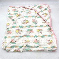 Vintage Carters Hooded Baby Towel Bunny Stroller Rainbow Pink Trim 100 Cotton