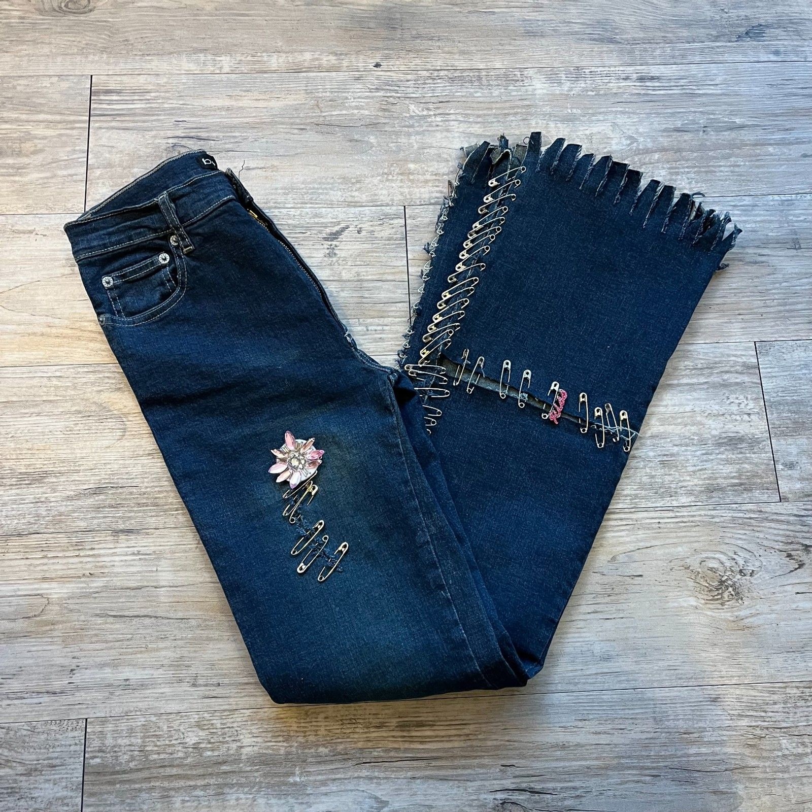 Y2K Unique Jeans Bebe Medium Patchwork Safety Pin… - image 11