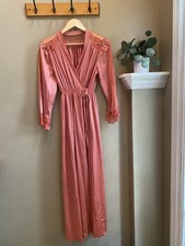 Vintage Miss Elaine Robe Womens Medium Pink Nylon Lace XS/S Pockets
