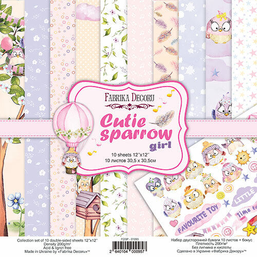 Scrapbooking Double Sided Paper 12x12 CardStock Fabrika Decor Cutie sparrow girl - 第 1/12 張圖片