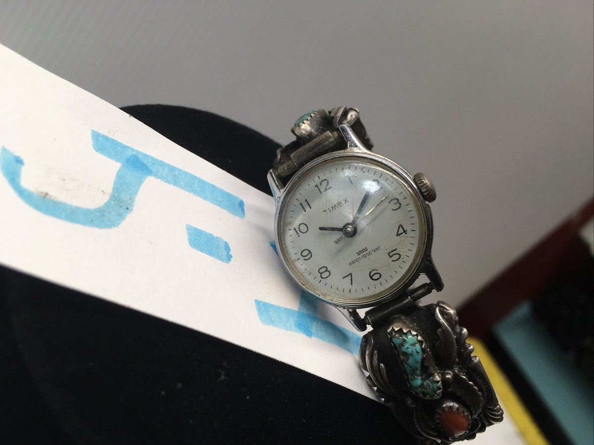 VINTAGE TIMES TURQUOISE RED STONE BLUE WATER WRISTWATCH RARE  display picture 1