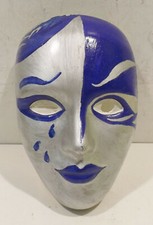 Vintage Hand-Painted Venetian Wall Mask Face Blue/Silver Ceramic