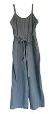 REWASH Womens Blue Denim Belted 100% Cotton Wide Leg Crop Jumper Sz L