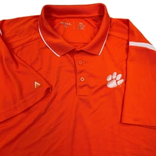Clemson Tigers Polo Shirt Men 3XL Orange White Performance Golf Plain Paw Logo *