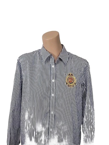 VTG 80's Ralph Lauren Women's Size M Shirt Button Up Crest Navy Striped Cotton L - Picture 2 of 8